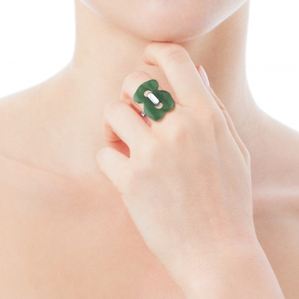 Authentic TOUS Silver Cruise Ring with Aventurine